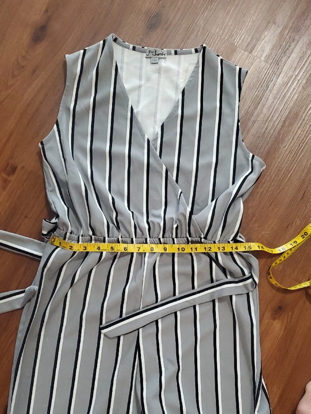 J for Justify Vertical Striped Sleeveless Wrap Jumpsuit - Gray/Black
